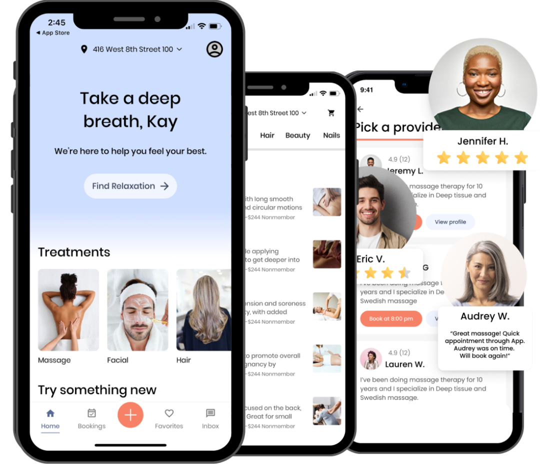 This image shows the Soothe app which can be used for booking a massage, facial, hair, or beauty service with a licensed professional that will come to your home with everything needed for your appointment.