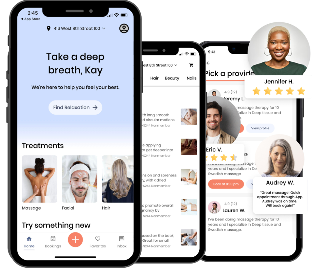 This image shows the Soothe app which can be used for booking a massage, facial, hair, or beauty service with a licensed professional that will come to your home with everything needed for your appointment.